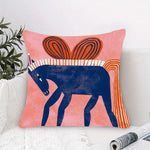 housse coussin décoratif abstraite cheval insecte rose bleu orange moderne 45x45cm polyester fermure éclair