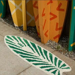 tapis sol forme planche surf vert motif feuille palmier doux antidérapant
