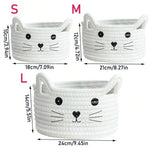 panier tissé rose blanc beiges motifs chats poignées rangement moderne