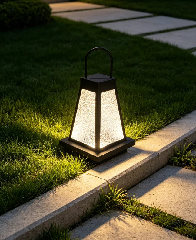 lanterne moderne extérieure étanche noir texture translucide éclairage paysager sol ip65 led assemblage