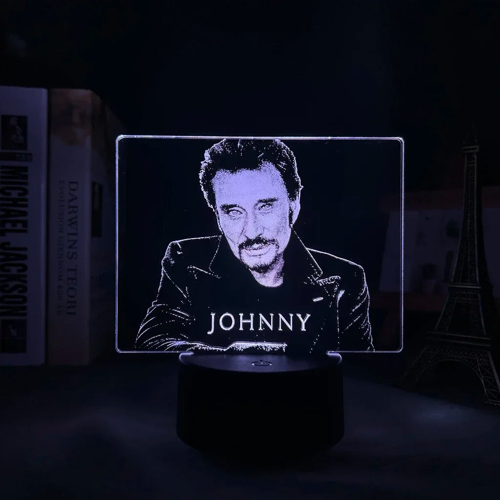 lampe nuit 3d portrait johnny hallyday veilleuse led couleur changeante telecommande usb