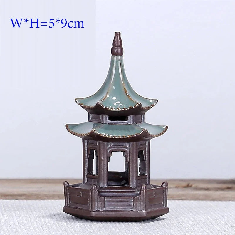 décorations intérieures pagode miniature céramique marron noir feng shui traditionnel oriental architectural details