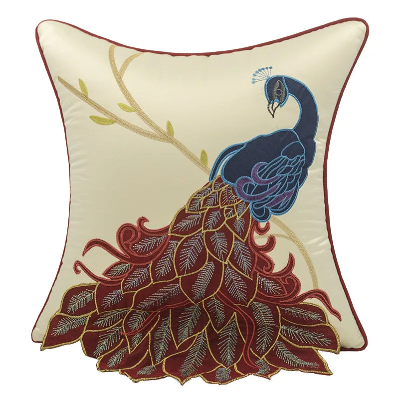 taies d'oreillers patchwork motif pavon beige traditionnel respectueux environnement maison