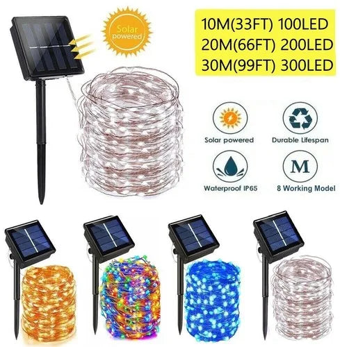 guirlande lumineuse solaire extérieure décoration jardin terrasse led blanc chaud étanche fil métallique moderne