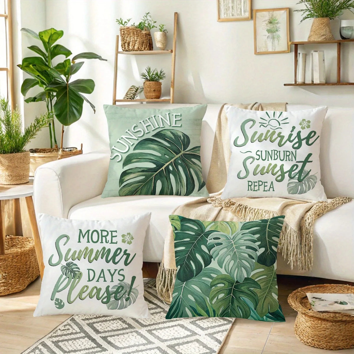 taies d'oreiller vertes motif feuilles tropicales moderne polyester 45x45cm maison hospitalière decoration chambre opaque