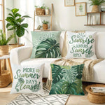 taies d'oreiller vertes motif feuilles tropicales moderne polyester 45x45cm maison hospitalière decoration chambre opaque