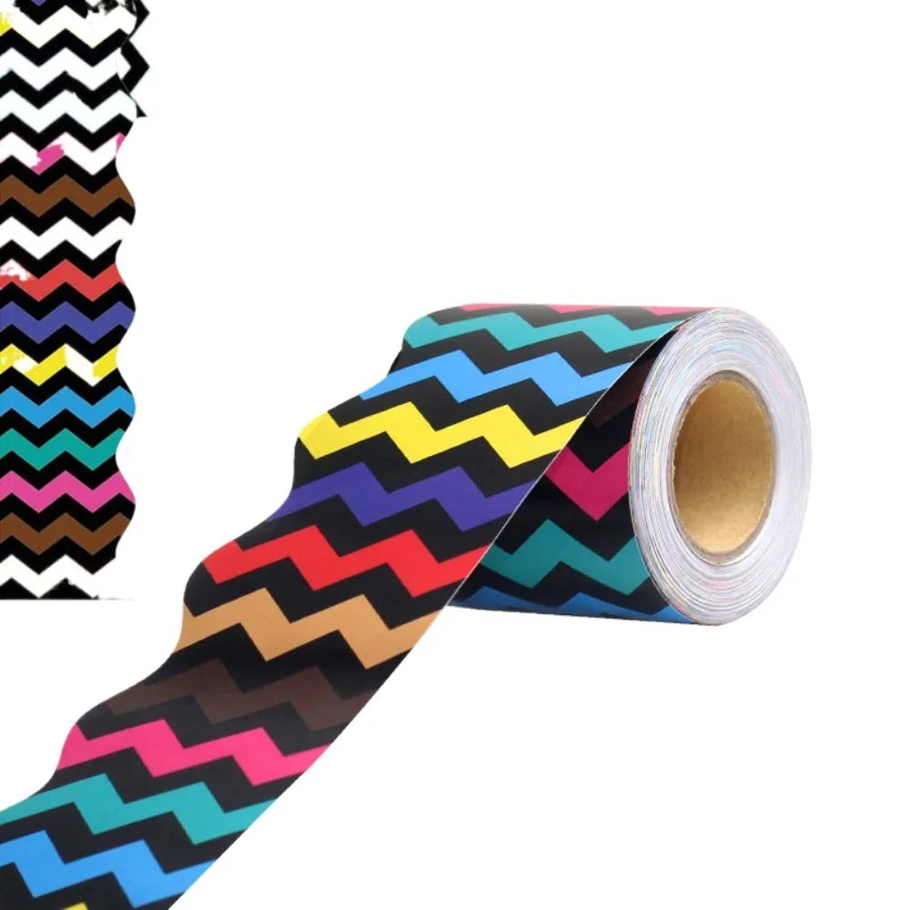 rubans decoratifs adhesifs multicolores motifs floraux points zigzag feuilles rustiques noirs blancs