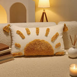 taies d'oreiller boho chic motif soleil doré brodé texture épaisse 45x45cm blanc decoration maison