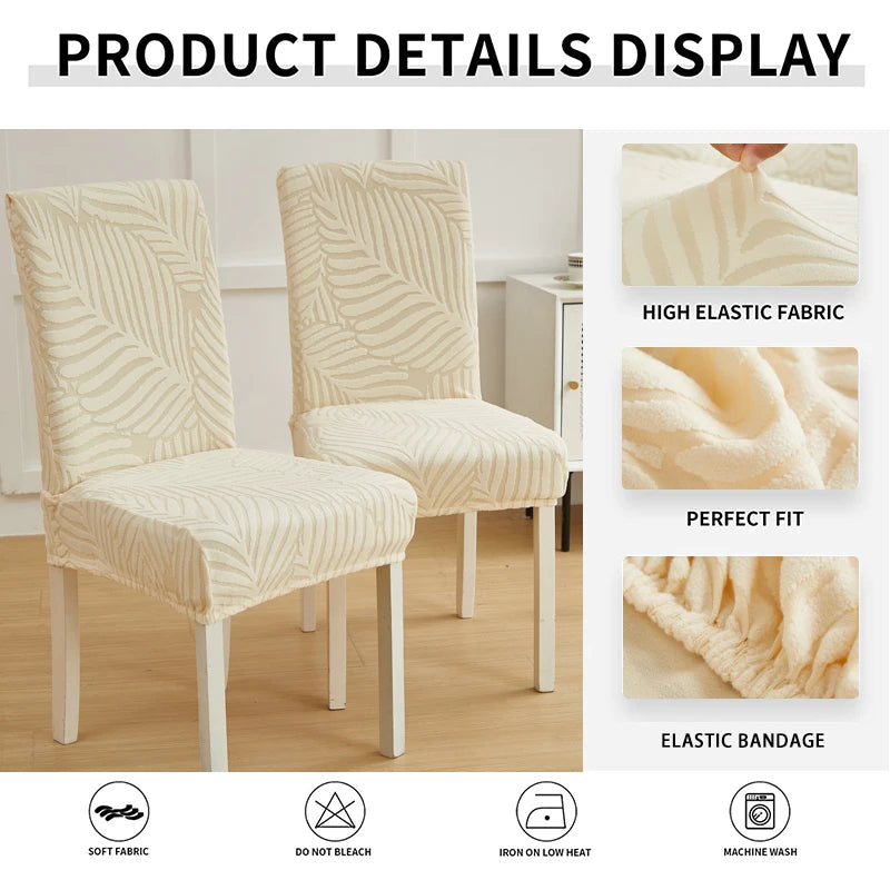 Housse chaise moderne imprimée feuilles beige clair élasthanne polyester universelle mariage banquet