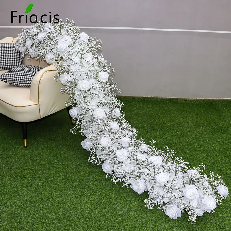 guirlande florale artificielle rose blanche décoration mariage anniversaire extérieur classique 200cm 35cm