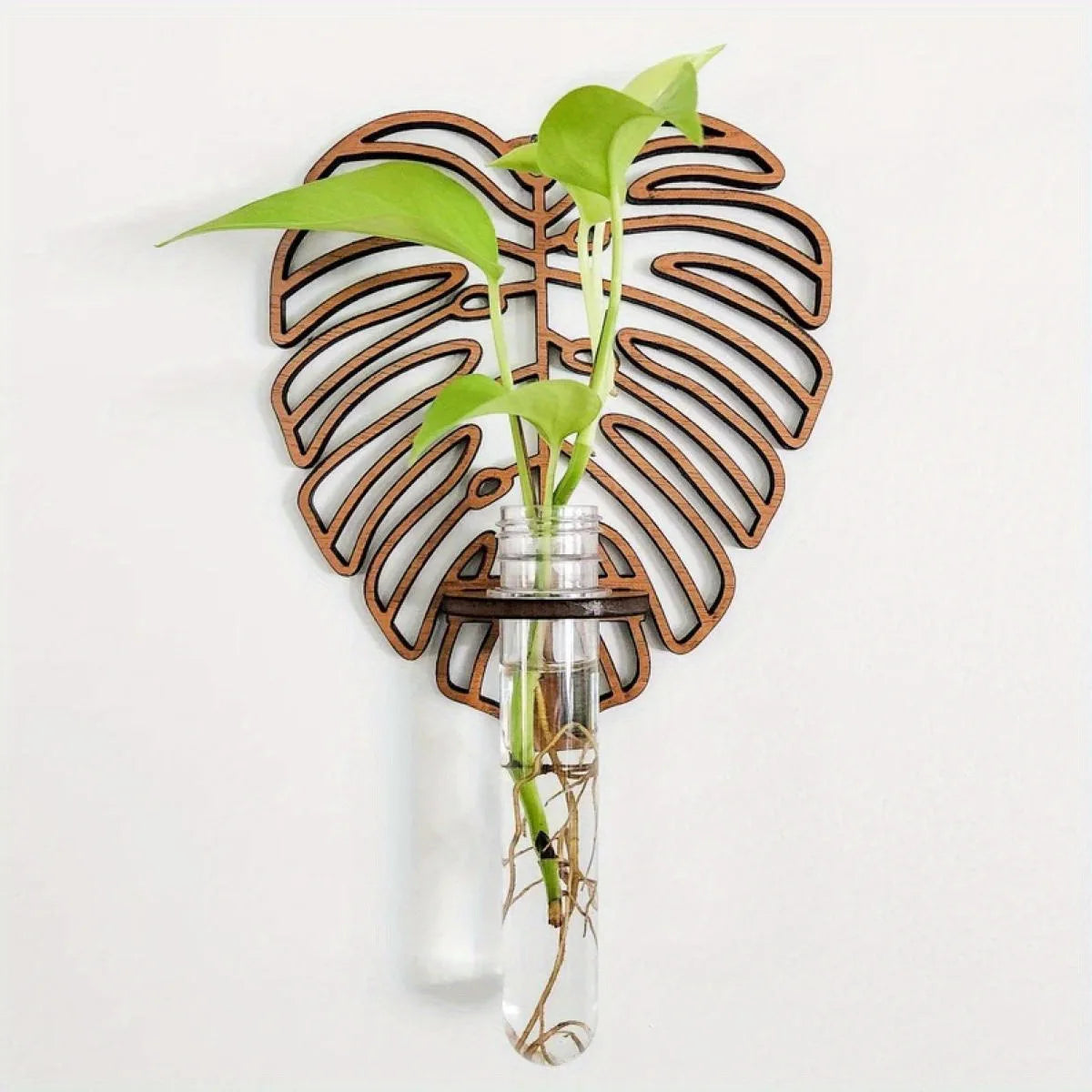 support mural plante bois feuille transparent vase moderne naturelintérieur decoration ajouré