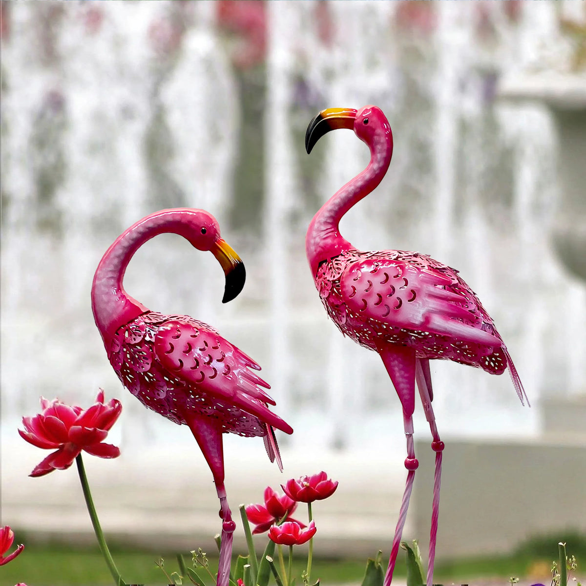 ornement extérieur oiseau rose métal réaliste fixé tringle jardin décoration unique