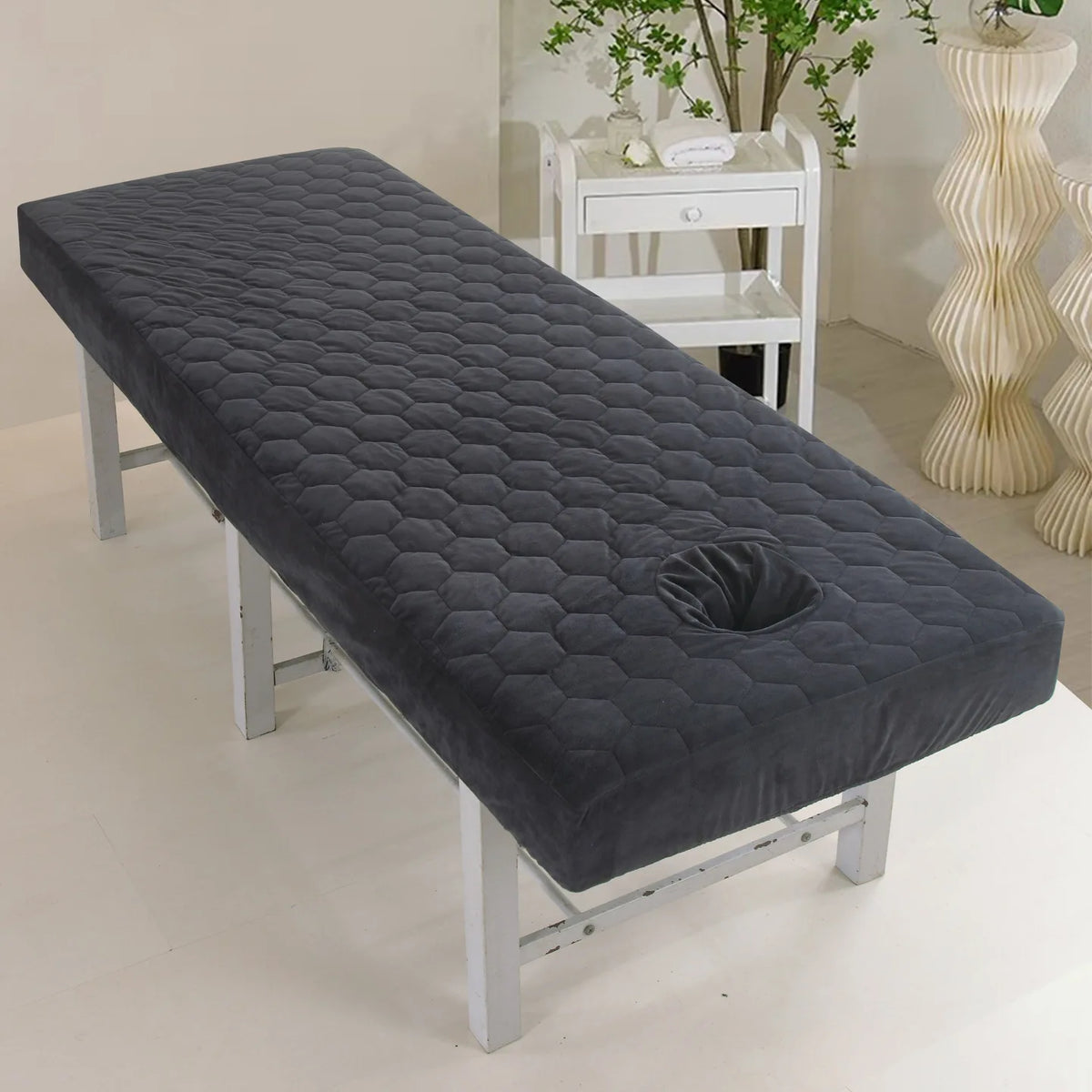 couvre lit massage lit adulte polyester motif hexagonal gris moderne