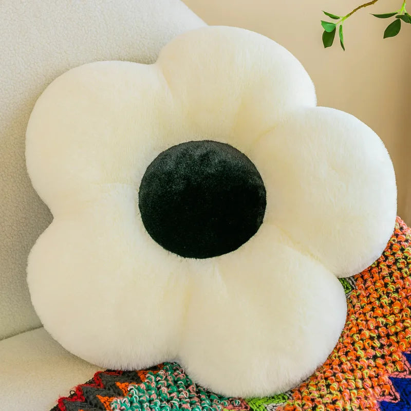 coussin moderne fleurs stylisées velours blanc noir anti décubitus coton 35x35cm