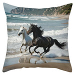 taies d'oreiller polyester motifs chevaux galopants moderne noires blanches 45x45cm sofa lit decoration chambre