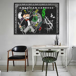 toile d'art impression graffiti pop argent rouge dollars monopoly sans cadre decoration mur chambre