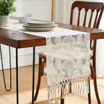 chemin table blanc broderie florale classique décoration table mariage maison rustique