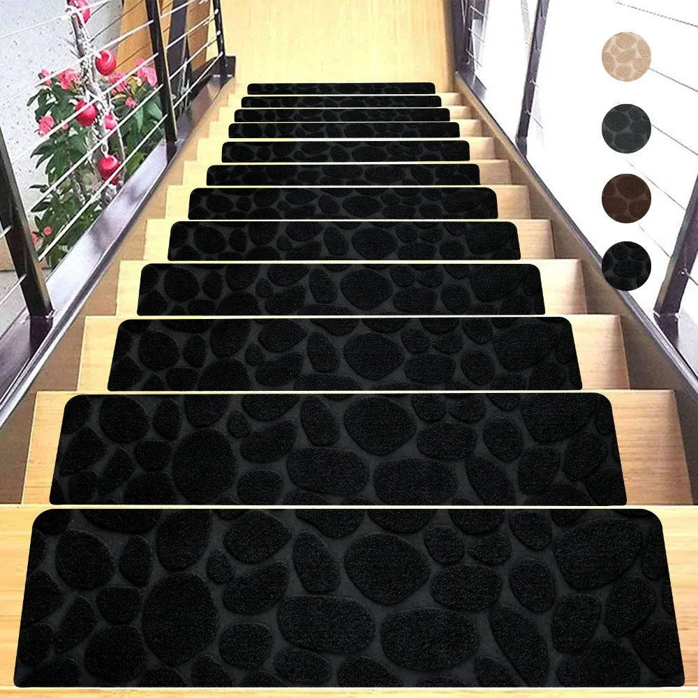 tapis antidérapant escalier motif patchwork coton duveteux adhésif moderne noir beige