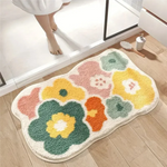 tapis bain fleurs colorées coton doux moderne blanc vert jaune orange rose bleu adhésif