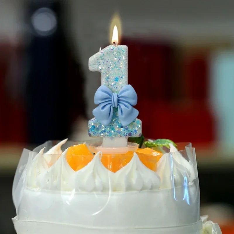 bougies anniversaire chiffres blanc bleu paillettes argentées festives tringle decoration