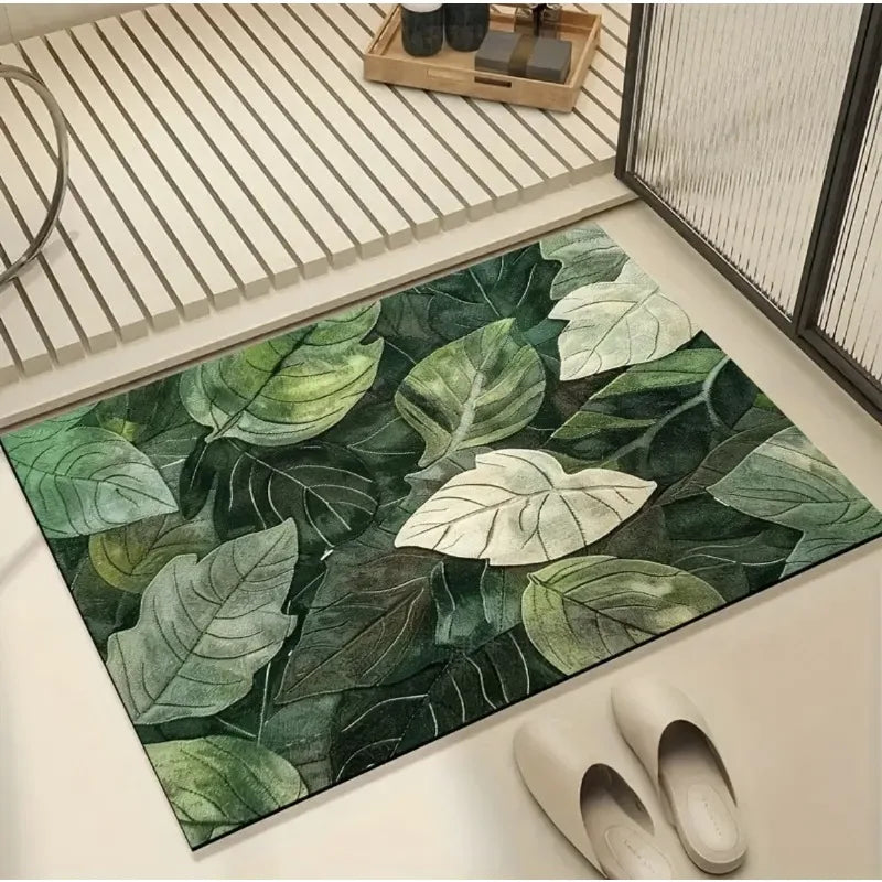tapis antidérapant moderne feuilles tropicales vert blanc 30x40cm 40x60cm 50x80cm salon cuisine