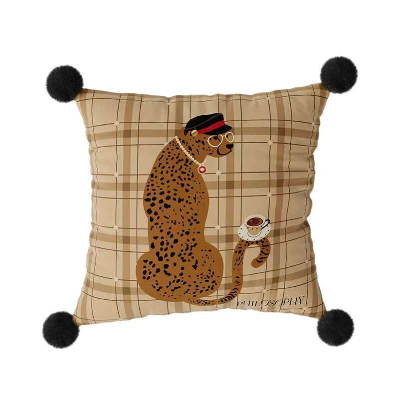 coussin carré léopard velours beige moderne décoration intérieure 45x45cm 55x55cm