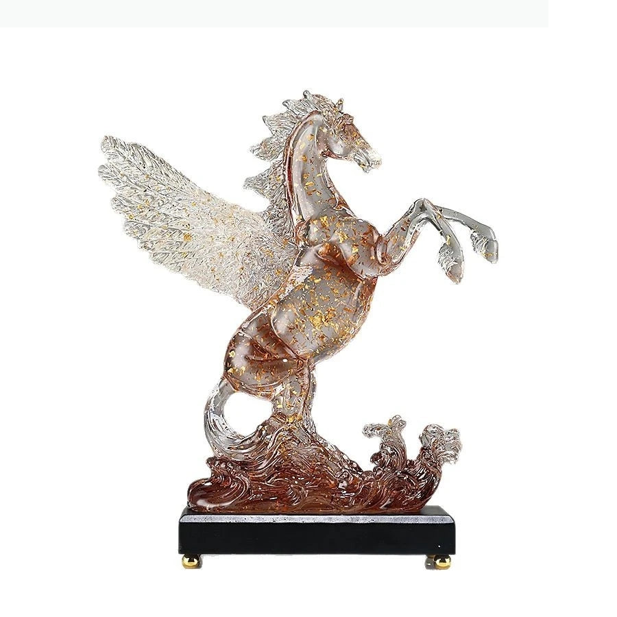 statuette pegase cheval ailé vague transparente bleu orange décoration maison festive