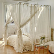 rideau lit blanc crème trois portes bohème chic semi transparent franges