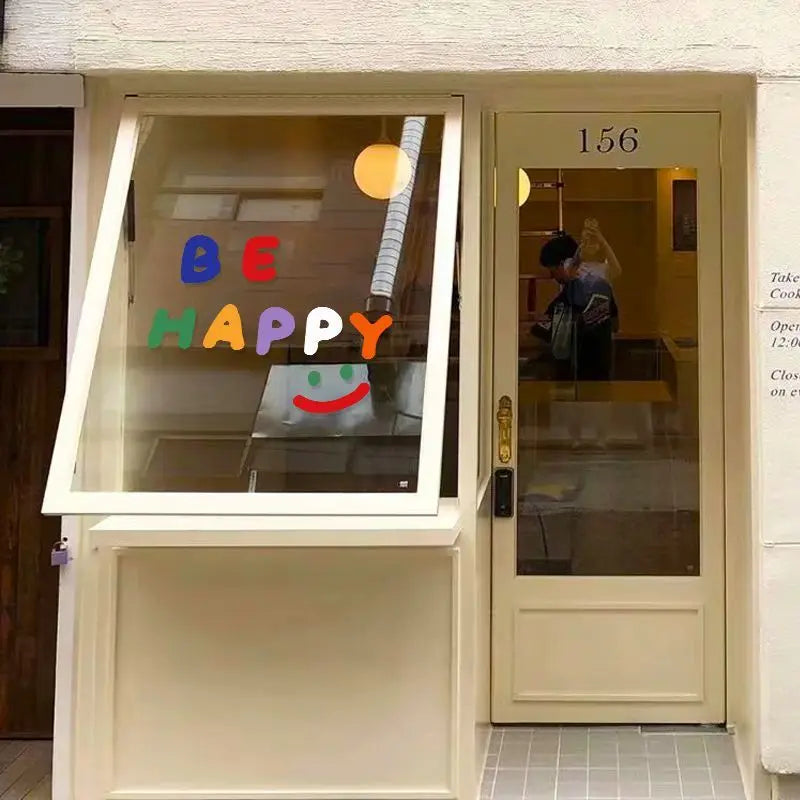 sticker decoratif diy multicolore lettres capitales sourire moderne minimaliste pvc adhesif transparent fenetre porte