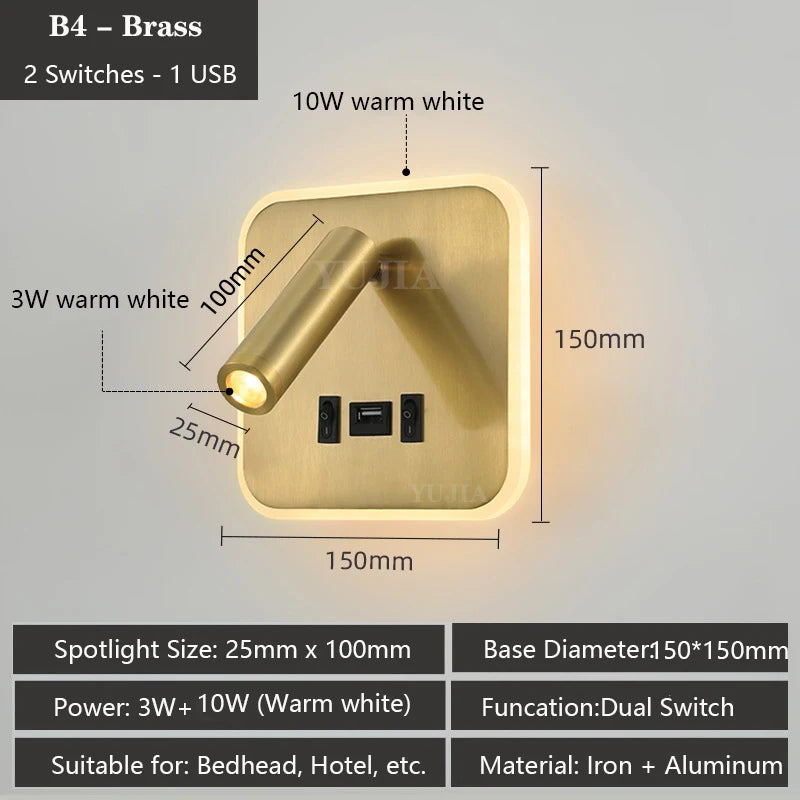 lampe murale multifonctionnelle moderne rechargeable usb noir blanc bronze laiton