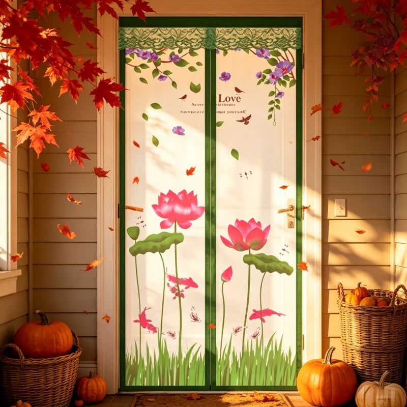 moustiquaire magnétique rideau porte anti moustique décoratif fleurs lotus adhésif protection fenêtre