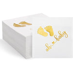 serviettes papier cocktail or empreintes pieds oh baby festif pliées table événement festive