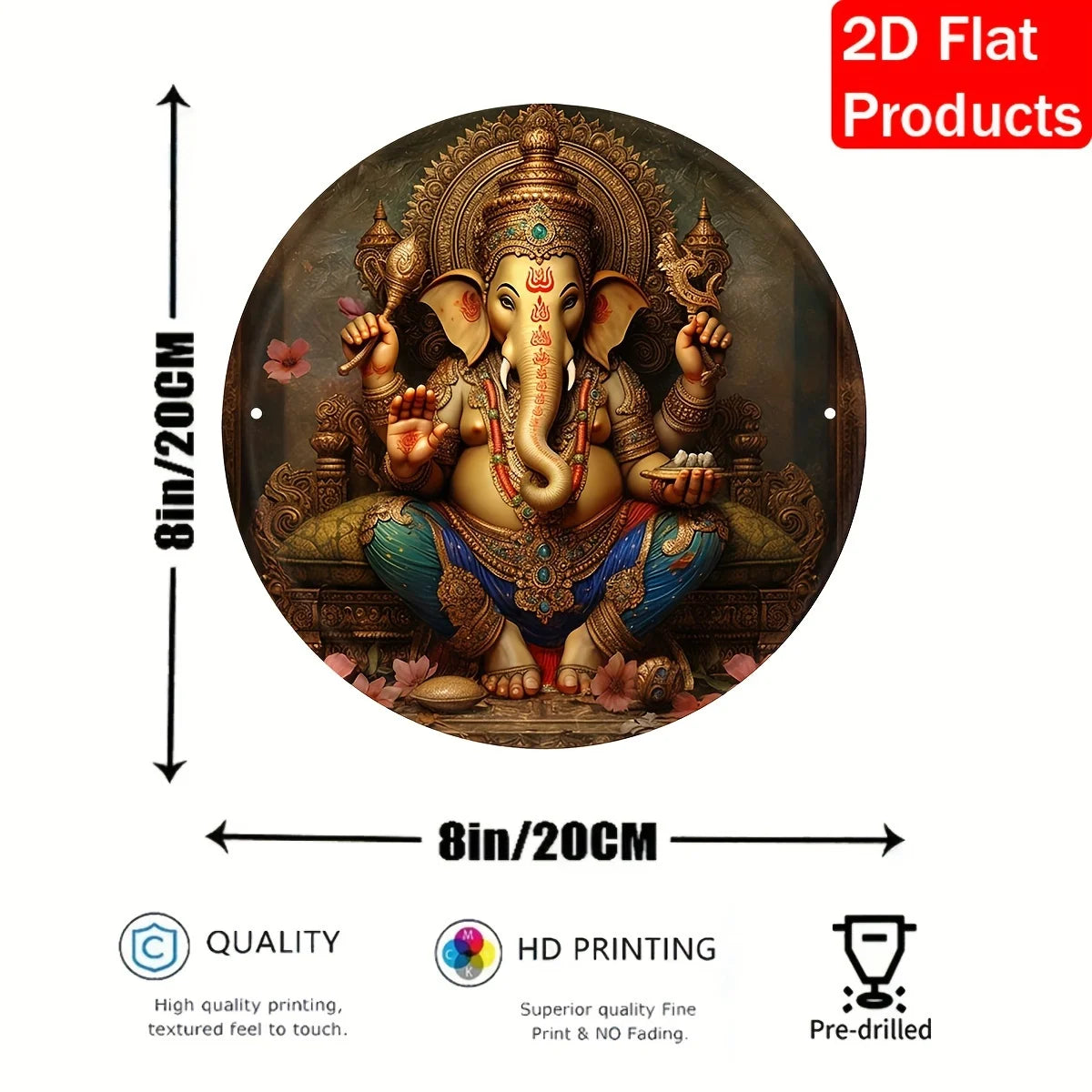 Décoration murale ronde ornement Ganesha semi translucide 20cm dia fixations