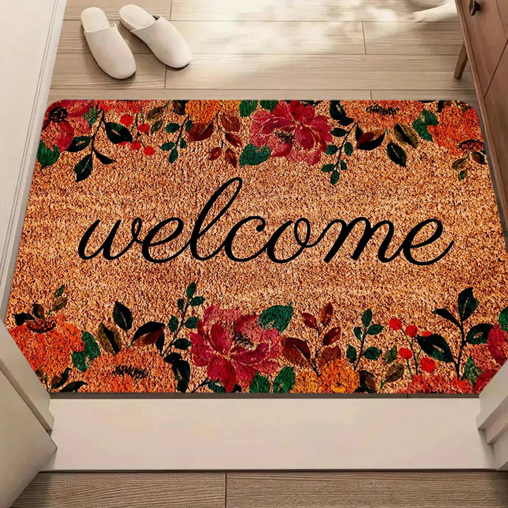 tapis d'entrée moderne fleurs colorées antidérapant résistant décoloration salon porte extérieur