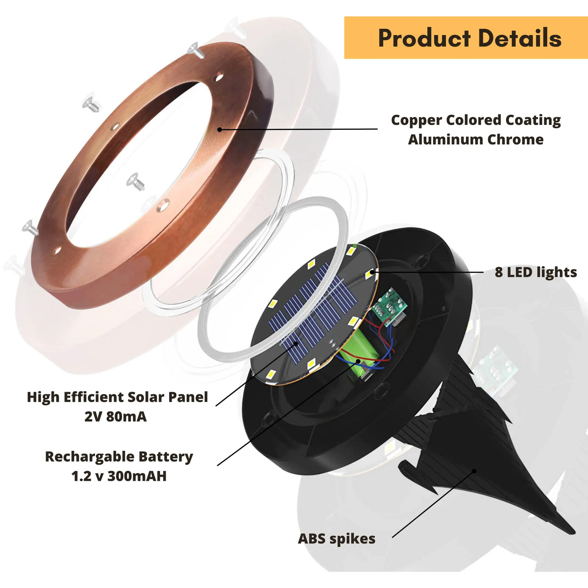 luminaire solaire cuivre moderne led autonomes jardin ip65 abs rechargeableextérieur