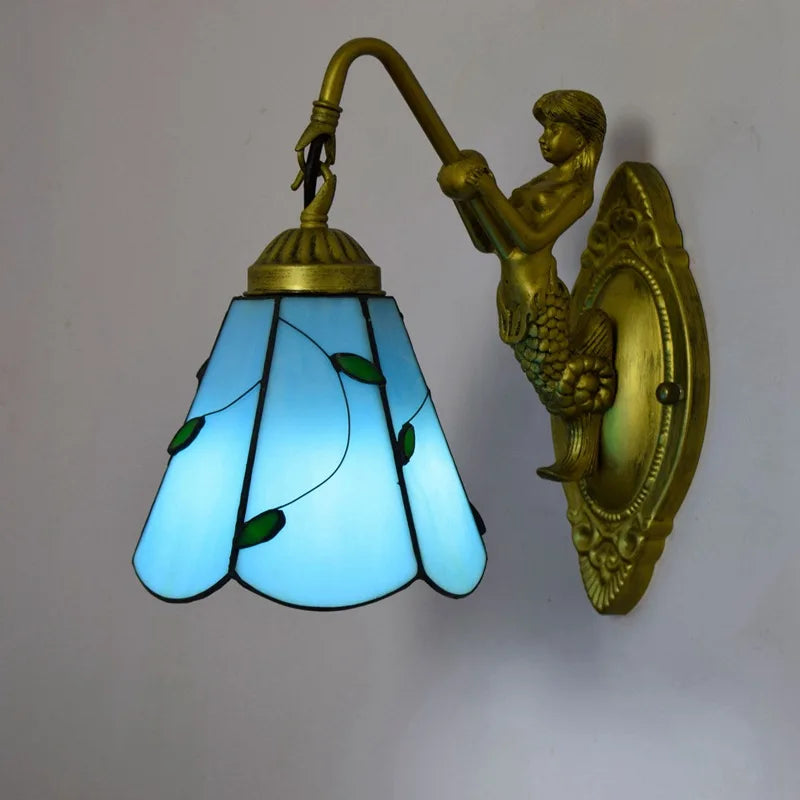 lampe murale vitrail tiffany sirène chambre cuisine vintage floral métallique
