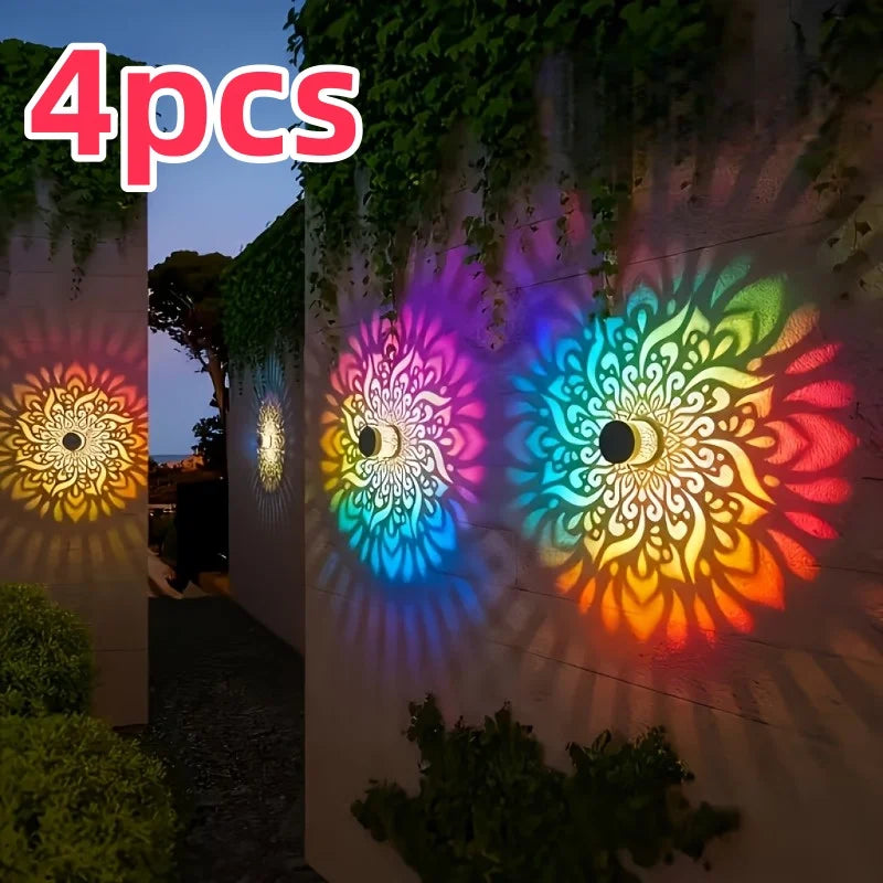 projecteur solaire multicolore mandala moderne autoinstallation adhésifextérieur nuit led 7couleurs jardin fete