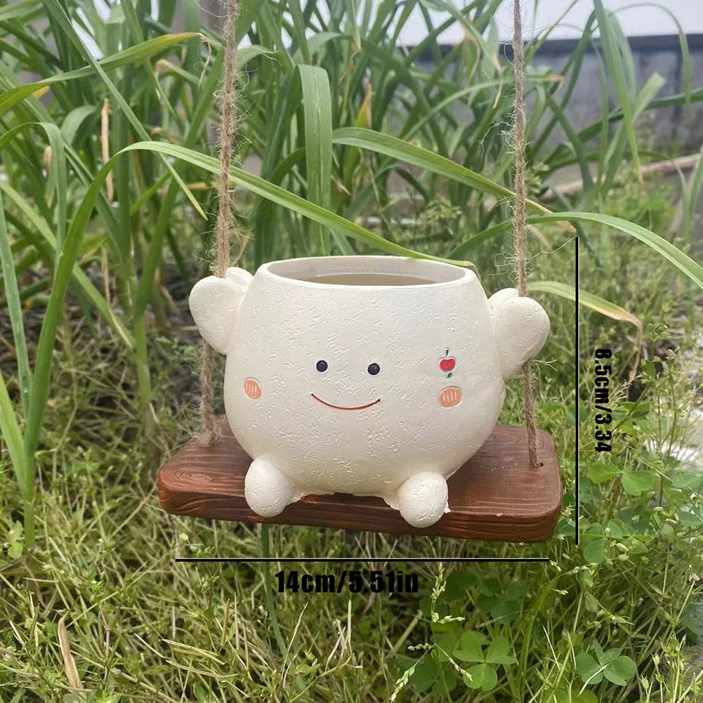 pots fleurs suspendus résine visage souriant chaise bascule balançoire tasse blanc personnaliséextérieurintérieur