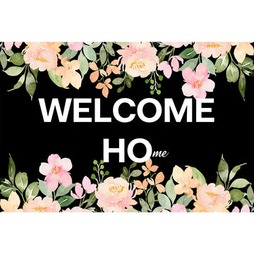 tapis d'entrée floral antidérapant résistant antibactéries moderne noir rose vert bienvenue