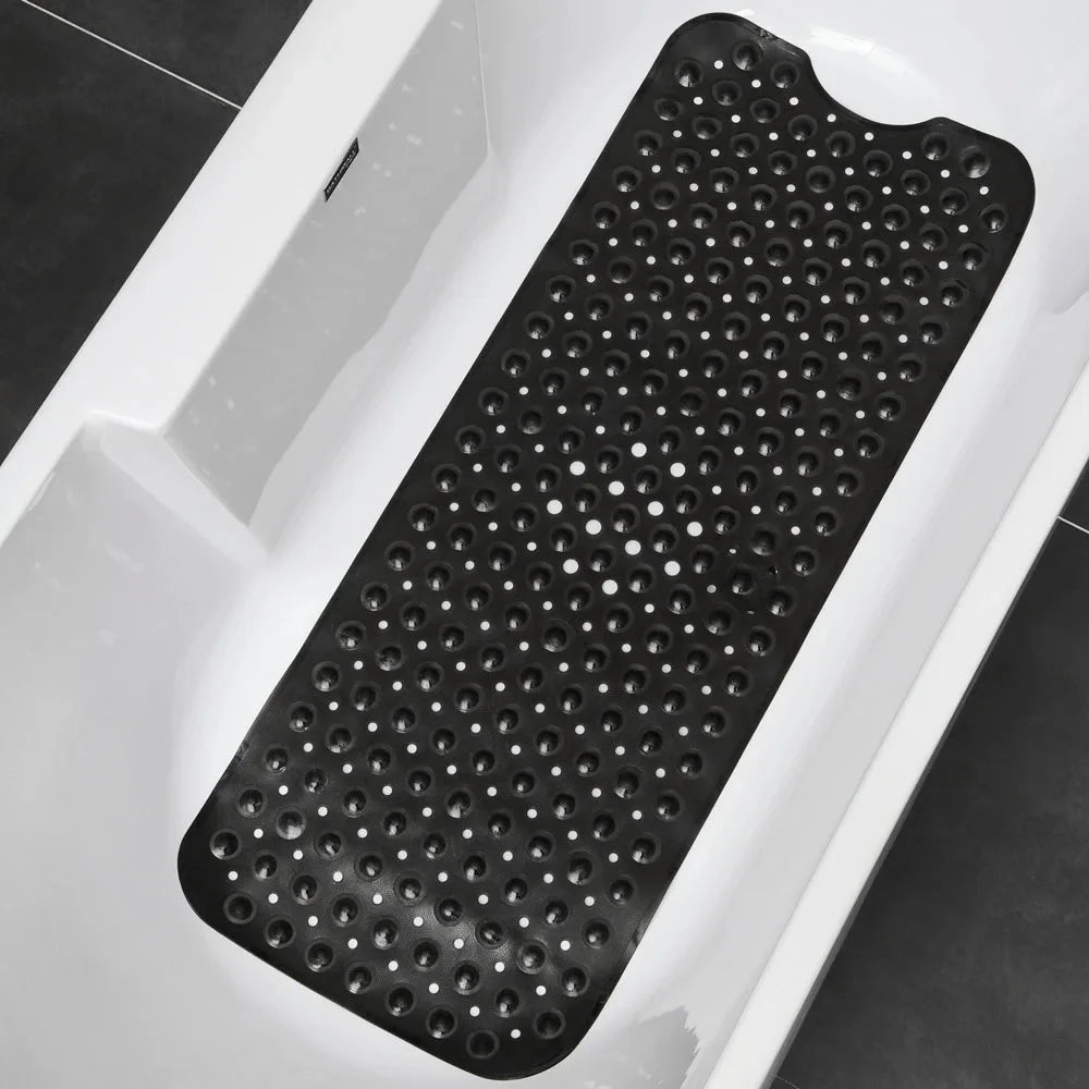 tapis bain antidérapant 40x100cm bleu clair rose pâle blanc noir moderne perforations adhésif salle