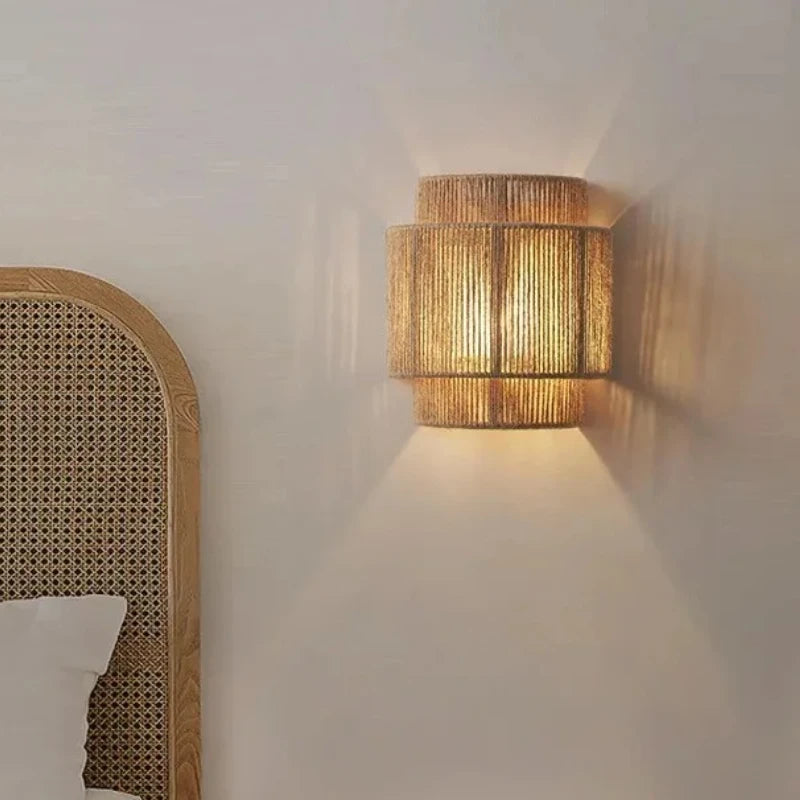 lampes murales bohèmes rustiques fibre naturelle semi transparentes cuisine salle manger