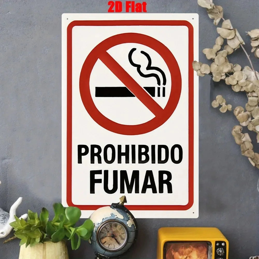 panneau signalétique interdiction fumer symbole cigarette texte prohibido fumar blanc rouge noir classique simple