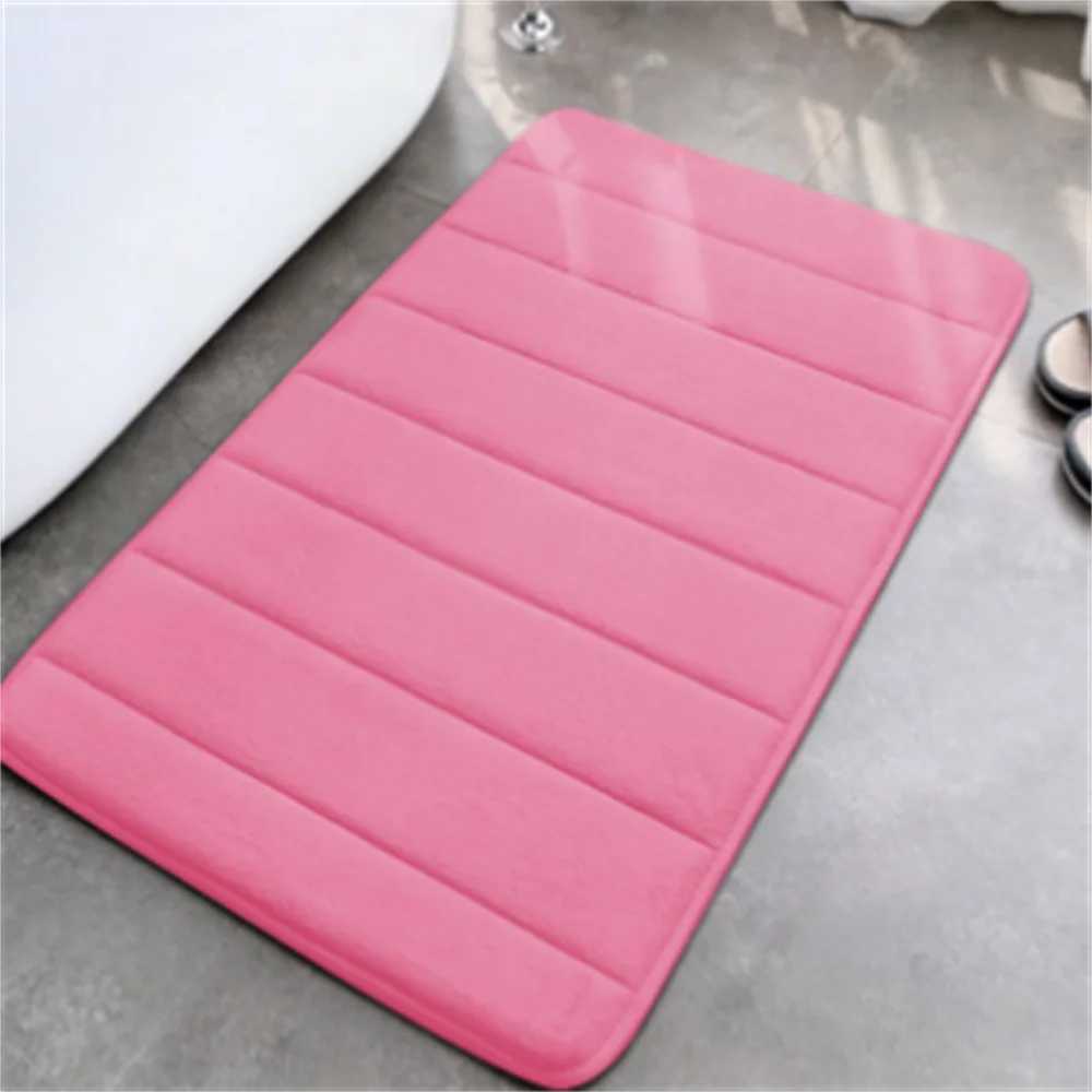 tapis bain mousse rayures beige noir doux moderne salle bain