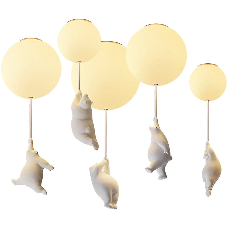 lampe suspendue ours blanc moderne boules lumineuses éclairage quotidien résine acrylique