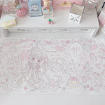 tapis illustration fille mignonne gâteaux coeurs blanc rose pastel doux