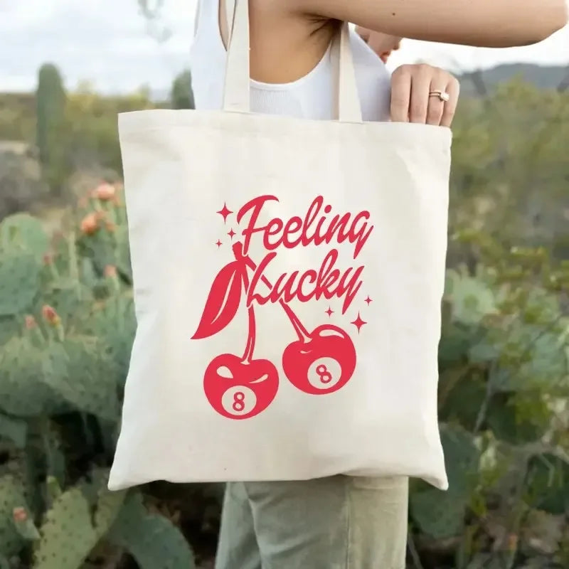 sac main toile blanche cerises rubans have good day moderne casual doux imprimé seul