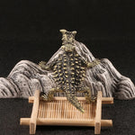 statuette lézard or noir texturée épines décorative animalier cuivre antique table