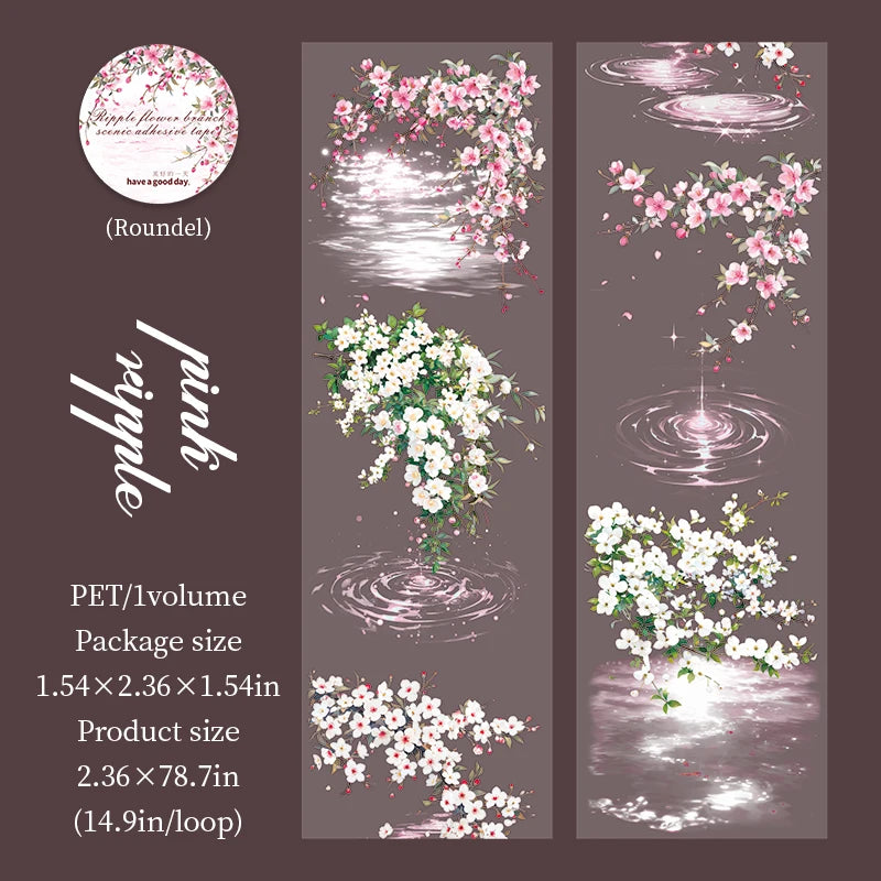 rubans décoratifs transparents fleurs feuilles adhésifs naturels floral vert blanc violet rose jaune