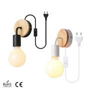 Applique murale moderne avec prise UE, lampe de chevet en bois et fer pour chambre, salon et escalier