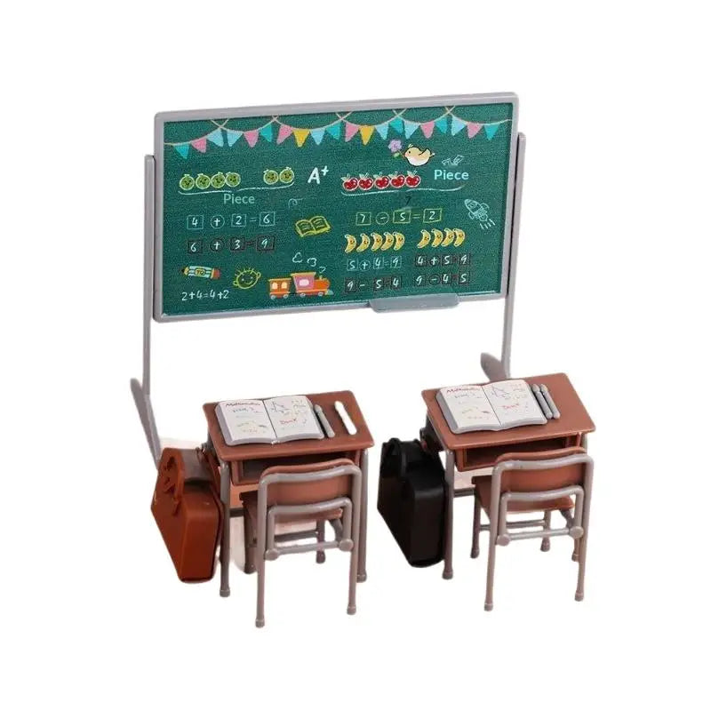 accessoires poupée mobilier scolaire miniature chaises table sac dos crayons livres motifs scolaires modernes